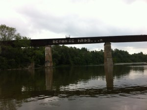 It took effort to deface this bridge.